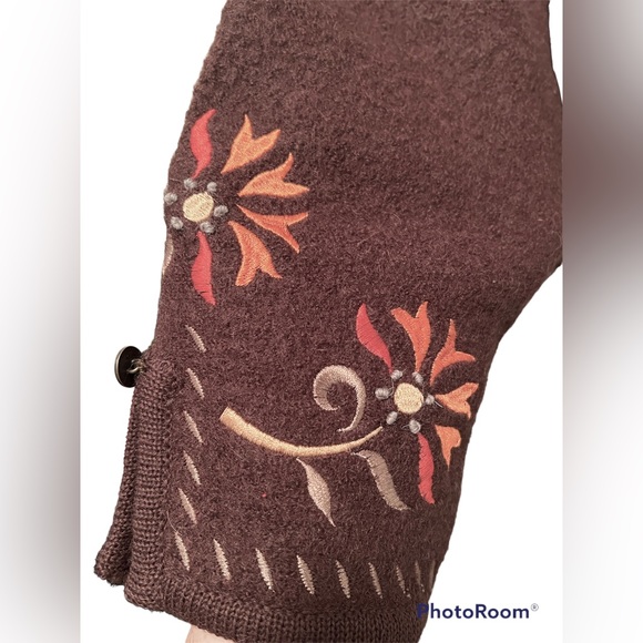 NEW Carson Boiled 100% Wool Full-Zip Jacket Brown Floral Flower Embroidery - Picture 5 of 7